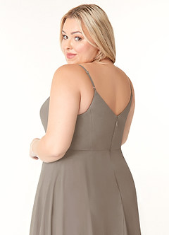 Azazie Clarissa Bridesmaid Dresses Taupe A-Line V-Neck Chiffon Dress image12