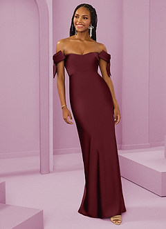 Barbie ♥ Azazie Vestidos de damas de honor Vestido de Cabernet de Satén Elástico de Corte Recto Convertible con Vestidos sin tirantes image4