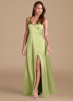 Azazie Maksim Final Sale Pistachio A-Line Metallic Satin Dress image4