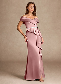 Azazie Dareia Mother of the Bride Dresses Dusty Rose Mermaid Off the Shoulder Stretch Satin Dress image4