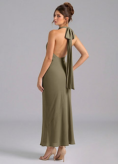 Azazie Velli Bridesmaid Dresses Willow Green Mermaid High Neck Chiffon Dress image6
