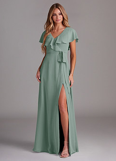 Azazie Lainey Bridesmaid Dresses Silver Sage A-Line with Pockets Chiffon Dress image3
