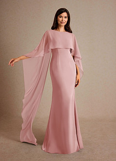 Azazie Milfred Mother of the Bride Dresses Powder Pink Sheath Boatneck Stretch Satin Dress image4