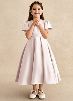 Azazie Princess Flower Girl Dresses Rose Petal A-Line Pleated Matte Satin Dress image4
