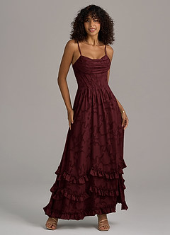 Azazie Lettie Bridesmaid Dresses Cabernet A-Line Corset Floral Burnout Dress image1