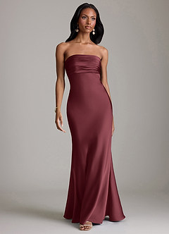 Azazie Saylor Brudtärnklänningar Klä av Sjöjungfru i Stretch Satin Axelbandslös Merlot image2