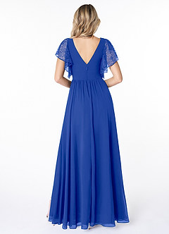 Azazie Zella Robes de demoiselle d'honneur Robe Trapèze en Mousseline de soie Dentelle Bleu Roi image2