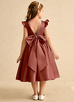 Azazie Dumpling vestidos de niña de las flores Vestido de Castaño de Satin Mate de Corte en A con Lazo image1