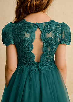 Azazie Puff Flower Girl Dresses Peacock Ball-Gown Lace Tulle Dress image8