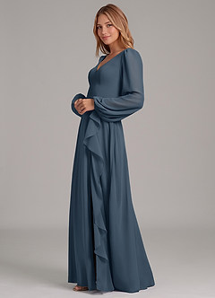 Azazie Simone Bridesmaid Dresses Neptune A-Line Long Sleeve Chiffon Dress image6