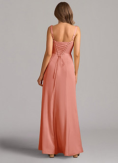 Azazie Amaris Bridesmaid Dresses Coral A-Line Corset Stretch Satin Dress image3