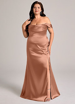 Azazie Saige Klänningar att prova hemma Klä av Tubklänning i Metallisk satin Av axeln Svart Konvertibel image11