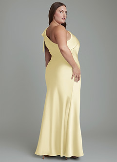 Azazie Yuanna Bridesmaid Dresses Lemon Sorbet Mermaid One Shoulder Stretch Satin Dress image9