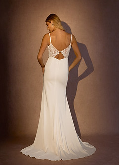 Azazie Cheri Vestidos de novia Vestido de Diamante Blanco de Satén con cara trasera de crepé de Corte Sirena con Lentejuelas Corazón image5