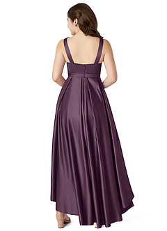 Azazie Inaya Junior Plum A-Line with Belt Stretch Satin Dress image2