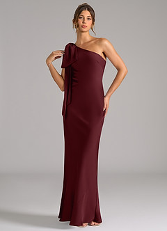 Azazie Capri Jurken voor bruidsmeisjes Jurk van Stretch Satijn met Zeemeermin One-Shoulder Cabernet image3