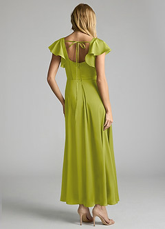 Azazie Bondi Brautjungfernkleider A-Linie Gestreift Stretch-Satin Kleid Zitronengras image3