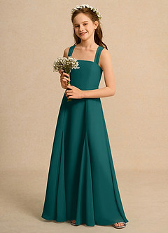 Azazie Tater Girls Formal Abiti da Ragazza di Fiori Abito A-Line in Chiffon Plissettato Verde Pavone image5