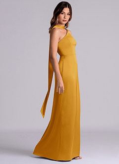 Azazie Philana Bridesmaid Dresses Butterscotch A-Line One Shoulder Stretch Satin Dress image3