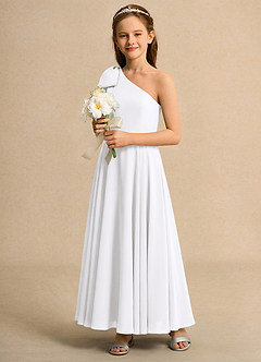 Azazie Guppy Junior Formal Flower Girl Dresses White A-Line One Shoulder Chiffon Dress image6
