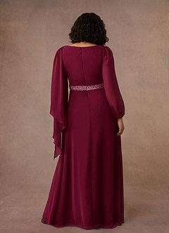 Azazie Priyanka Abiti per la Madre della Sposa Abito A-Line in Chiffon Plissettato con Scollo a Barca Borgogna image8