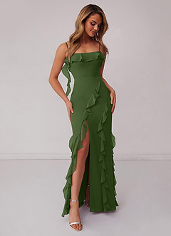 Barbie ♥ Azazie Bridesmaid Dresses Olive Sheath Bow Chiffon Dress image4