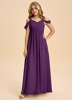 Azazie Lianne Junior Grape A-Line Off the Shoulder Chiffon Dress image3