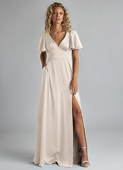 Azazie Kimber Bridesmaid Dresses White Alabaster A-Line Ruched Stretch Satin Dress image1