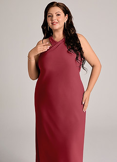 Azazie Doretta Bridesmaid Dresses Pomegranate Mermaid Pleated Chiffon Dress image11