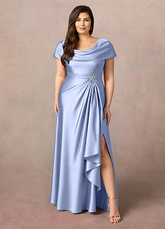 Azazie Branford Mother of the Bride Dresses Ice A-Line Pleated Stretch Satin Dress image9
