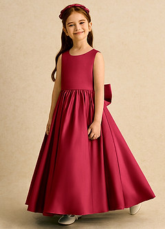 Azazie Nellia Flower Girl Dresses Scarlet A-Line Bow Matte Satin Dress image3