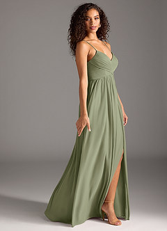 Azazie Alia Final Sale Dusty Blue A-Line Pleated Mesh Dress image3