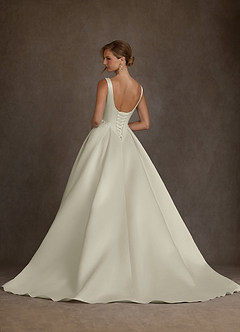Azazie Odette Wedding Dresses Cream Ball-Gown Boatneck Satin Dress image3
