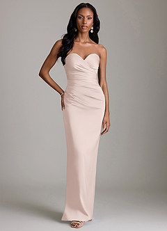 Azazie Sonora Vestidos de damas de honor Vestido de Rosa Rubor de Satén Elástico de Corte Recto con Sin tirantes image6