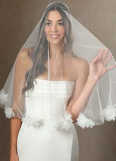 front 3D Flower and Pearl Elbow Length Draped Blusher Veil