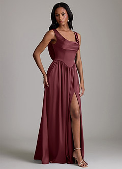 Azazie Novi Bridesmaid Dresses Merlot A-Line with Pockets Stretch Satin Dress image5