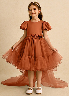 Azazie Cocoa Blumenmädchenkleider Ballkleid Plissee Tüll Kleid Gebranntes Orange image3