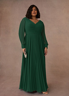 Azazie Zina vestidos de madre de la novia Vestido de Verde Oscuro de Gasa de Corte En A con Plisado image7