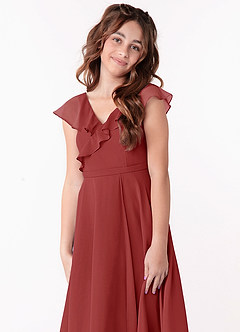 Azazie Posie Junior Rust A-Line Ruched Chiffon Dress image6