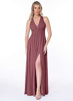 Azazie Jaclyn At-home Try On Dresses Desert Rose A-Line Pleated Chiffon Dress image1