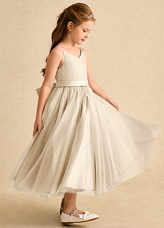 Azazie Patootie Flower Girl Dresses Champagne A-Line Spaghetti Strap Tulle Dress image4