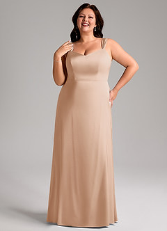 Azazie Denice Robes de demoiselle d'honneur Robe Fourreau en Satin extensible Plissée Rose Perle image10