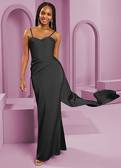 Barbie ♥ Azazie Bridesmaid Dresses Black Sheath Strapless Stretch Satin Convertible Dress image3