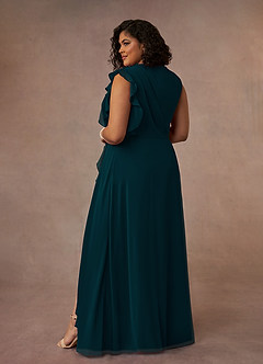 Azazie Narine Mother of the Bride Dresses Pine A-Line High Neckline Pleated Chiffon Dress image16