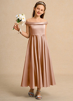 Azazie Teeny Junior Formal Flower Girl Klänningar Klä A-Line i Matt satäng Plisserad image5