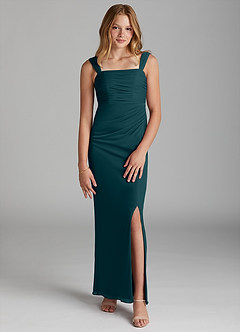 Azazie Jesaphine Junior Pistachio Sheath Pleated Mesh Dress image1