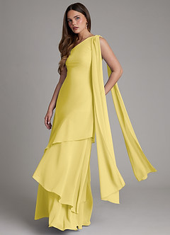 Azazie Monique Robes de demoiselle d'honneur Robe Trapèze en Mousseline de soie Asymétrique Canari image4