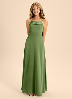 Azazie Anselie Junior Juniper A-Line Off the Shoulder Stretch Satin Dress image4