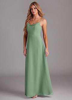 Azazie Daenerys Vestidos de damas de honor Vestido de Matcha de Gasa de Corte en A con Vaca image4