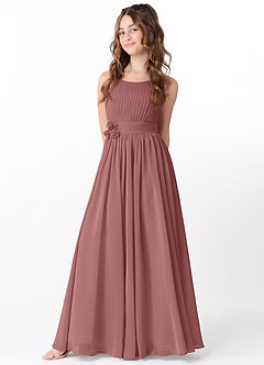Azazie Astrid Junior Desert Rose A-Line Floral Chiffon Dress image3